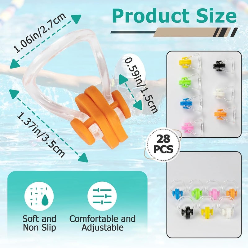 Gfdoso 28 Pcs Swimming Nose Clip, Silicone Waterproof Swim Nose Plugs for Kids (Age 7+) and Adults, Inclue 7 Colors - Image 3